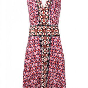 London Times High V-Neck Sleeveless Jersey Dress-